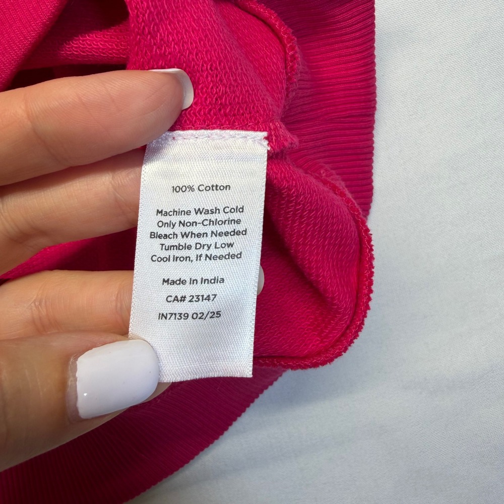 Talbots Pink Puff Sleeve Sweatshirt Top Gold Button Shoulder Cotton Small NWT - Picture 8 of 10
